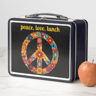 60s Peace Sign Flower Hippy Metal Lunch Box