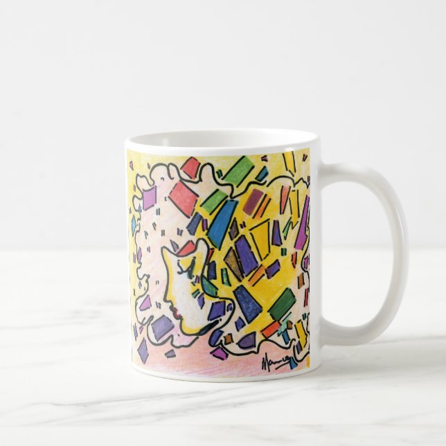 60s Peter Max colourful watercolor confitti profil Coffee Mug (Right)