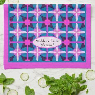 60s pink blue geometric pattern tea towel