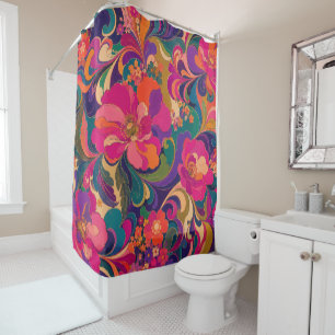 60s Pyschedelic Floral Luxe Jewel Tone Shower Curtain