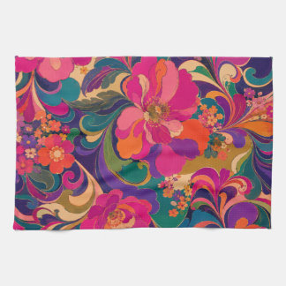 60s Pyschedelic Floral Luxe Jewel Tone Tea Towel
