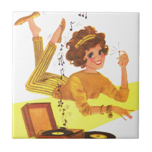 60's Record Playing Girl Tile