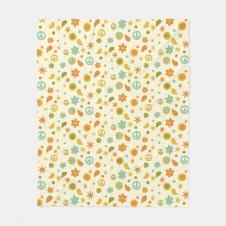 60s Retro Abstract Pattern in Tangerine Aqua green Fleece Blanket