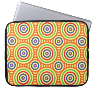 60s Retro Circular Geometric Pattern. Red, Green Laptop Sleeve