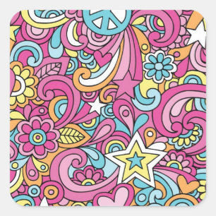 60s Retro Hippy Peace Pattern Square Sticker
