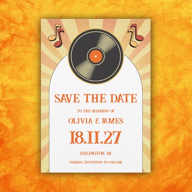 60s Retro Orange Music Vinyl Groovy Wedding Save The Date (Creator Uploaded)