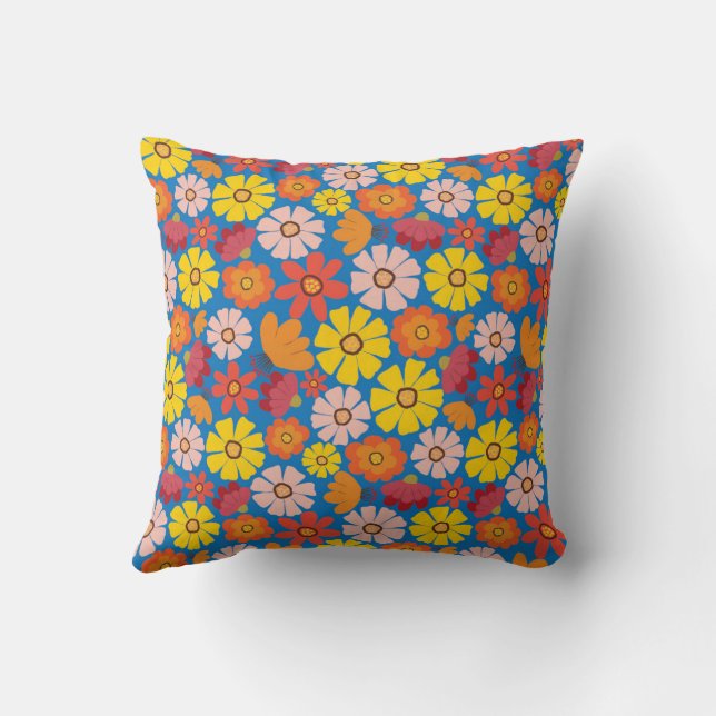 60s Retro Summer Flower Cushion (Back)