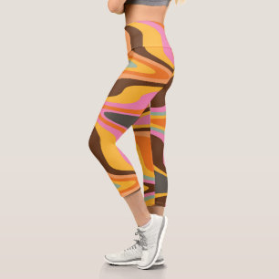 60s Retro Tye Die 70s Hippy Capri Leggings