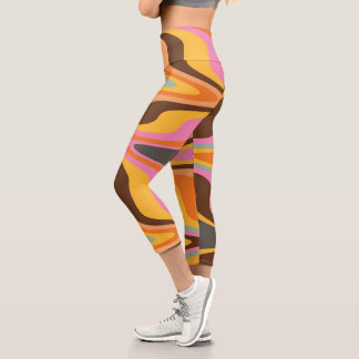 60s Retro Tye Die 70s Hippy Capri Leggings