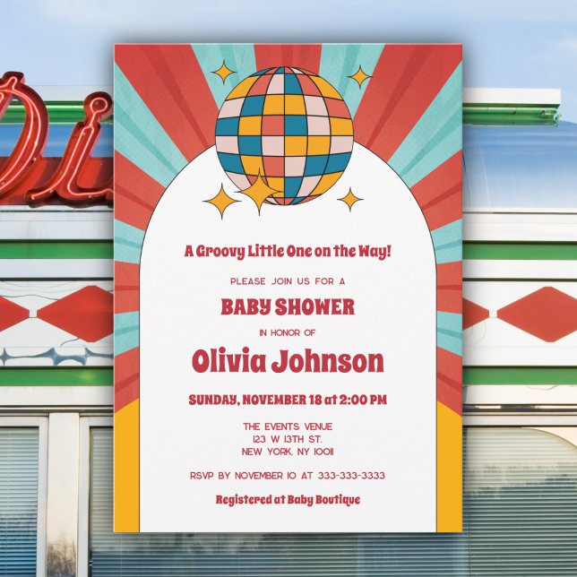 60s Retro Vinyl Music Gender Neutral Baby Shower Invitation (Creator Uploaded)