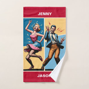 60's Rock N' Roll Customizable Gift for Parents Bath Towel Set
