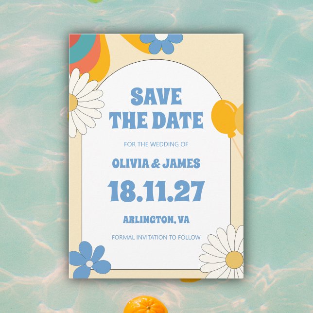 60s Soft Retro Old Music Floral Groovy Wedding Save The Date (Creator Uploaded)