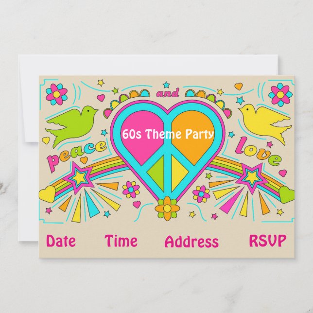 60s theme flower power hippy party invitation (Front)