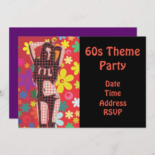 60s theme flower power party invitation (Front/Back)