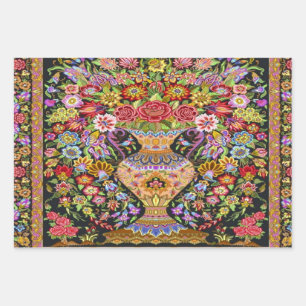 60s Vintage Persian Turkish Floral Art Decoupage Wrapping Paper Sheet