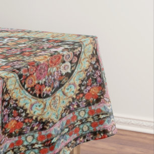 60s Vintage Persian Turkish Floral Flower Pattern  Tablecloth