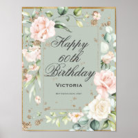 60th 60 Sixty Sixtieth Birthday Floral Sage Green