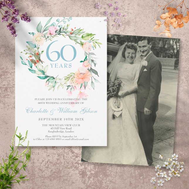 60th | 75th Anniversary Your Wedding Photo Roses  Invitation (Creator Uploaded)