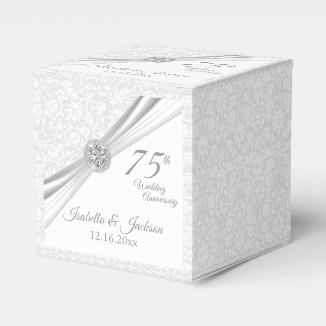 60th / 75th Diamond Wedding Anniversary on White Favour Box (Front Side)
