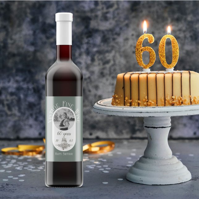 60th Age Birthday Personalizable Faux Vintage Wine Label (Creator Uploaded)