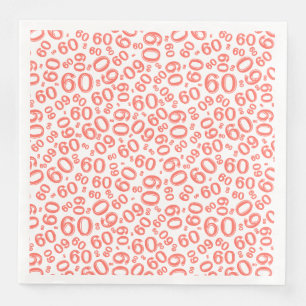 60th Age Random Number Pattern Coral/White Napkin