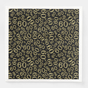 60th Age Random Number Pattern Gold/Black Napkin