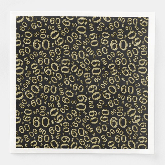 60th Age Random Number Pattern Gold/Black Napkin (Front)