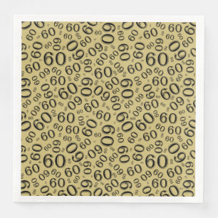 60th Age Random Number Pattern Gold/Black Napkin
