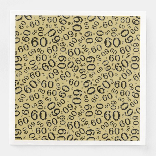 60th Age Random Number Pattern Gold/Black Napkin (Front)