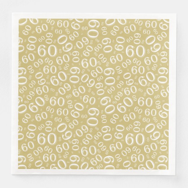 60th Age Random Number Pattern Gold/White Napkin (Front)