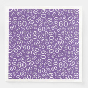 60th Age Random Number Pattern Purple/White Napkin
