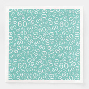 60th Age Random Number Pattern Teal/White Napkin