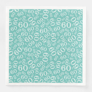 60th Age Random Number Pattern Teal/White Napkin