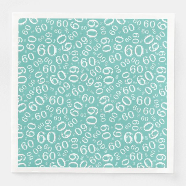 60th Age Random Number Pattern Teal/White Napkin (Front)