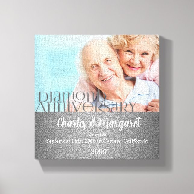 60th Anniversary 8x8 Personalized Photo Canvas Print (Front)