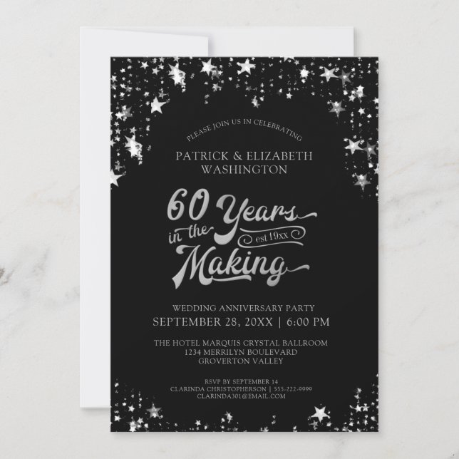60th Anniversary Black & Gold Stars 40 YEARS Invitation (Front)
