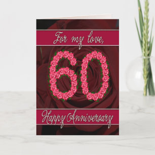 60th anniversary card with roses and leaves