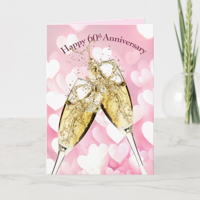 60th Anniversary Champagne Toast On Hearts Card (Front)