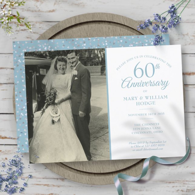 60th Anniversary Diamond Confetti Wedding Photo Invitation (60th Anniversary Diamond Confetti Wedding Photo Invitation)