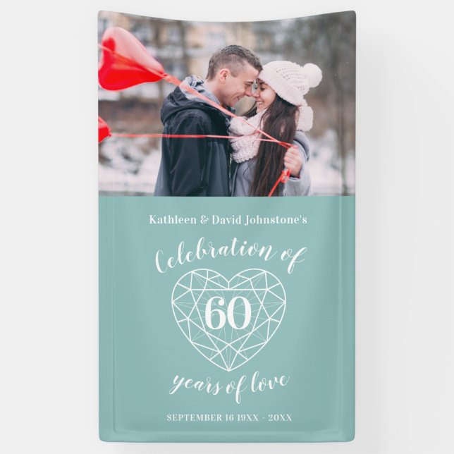 60th anniversary diamond heart personalised photo banner (Vertical)