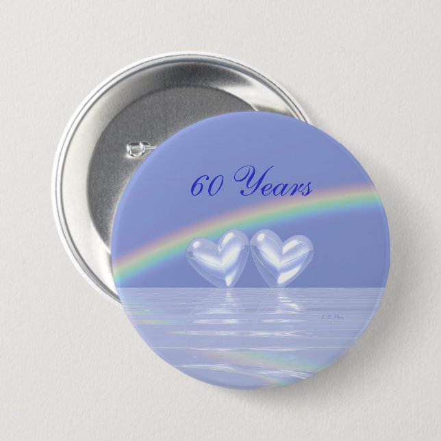 60th Anniversary Diamond Hearts 7.5 Cm Round Badge (Front & Back)