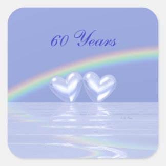 60th Anniversary Diamond Hearts Square Sticker
