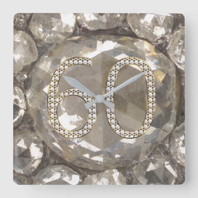 60th Anniversary Diamond Wedding 2017 Elegant Square Wall Clock (Front)