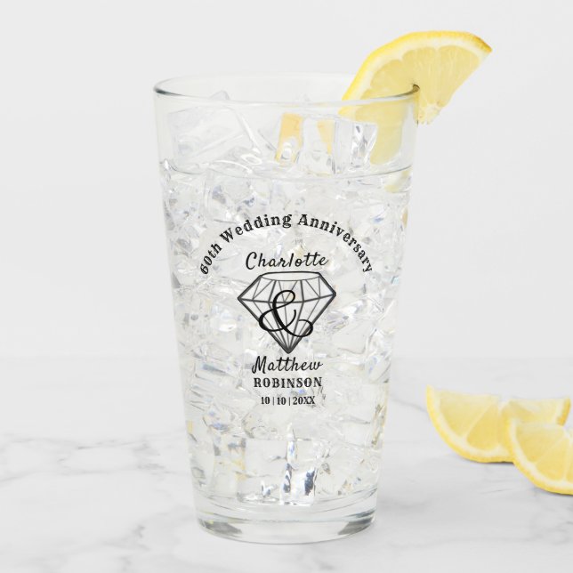 60th Anniversary Diamond Wedding Gift Personalised Glass (Back Ice)