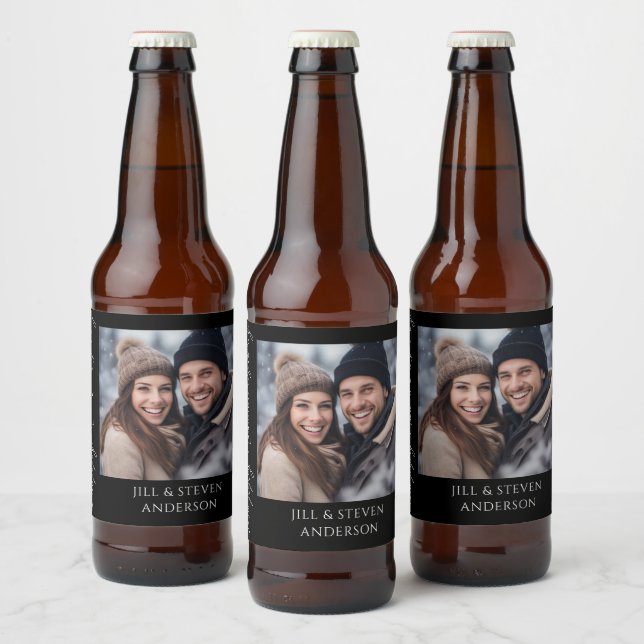 60th Anniversary Elegant Script Photo Beer Bottle Label (Bottles)
