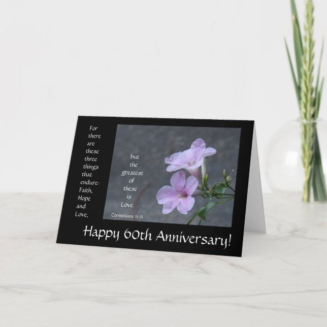 60th Anniversary, floral, bible verse about love Card (Front)
