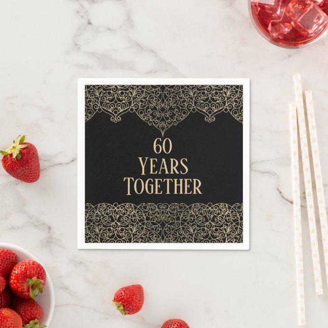60th Anniversary Gold Lace On Black   Napkins (Insitu)