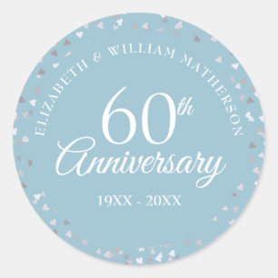 60th Anniversary Hearts Confetti Classic Round Sticker