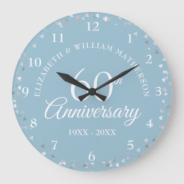 60th Anniversary Hearts Confetti Large Clock (Front)