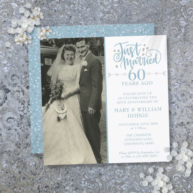 60th Anniversary Just Married Wedding Photo Square Invitation (60th Anniversary Just Married Wedding Photo Square Invitation)